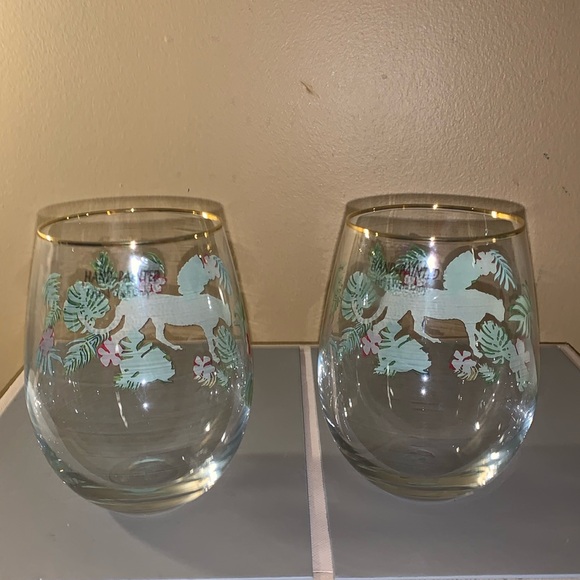 🎅 2 Hand Painted Set Tiger in Jungle Stemless Wine Glasses NEW - Picture 8 of 15
